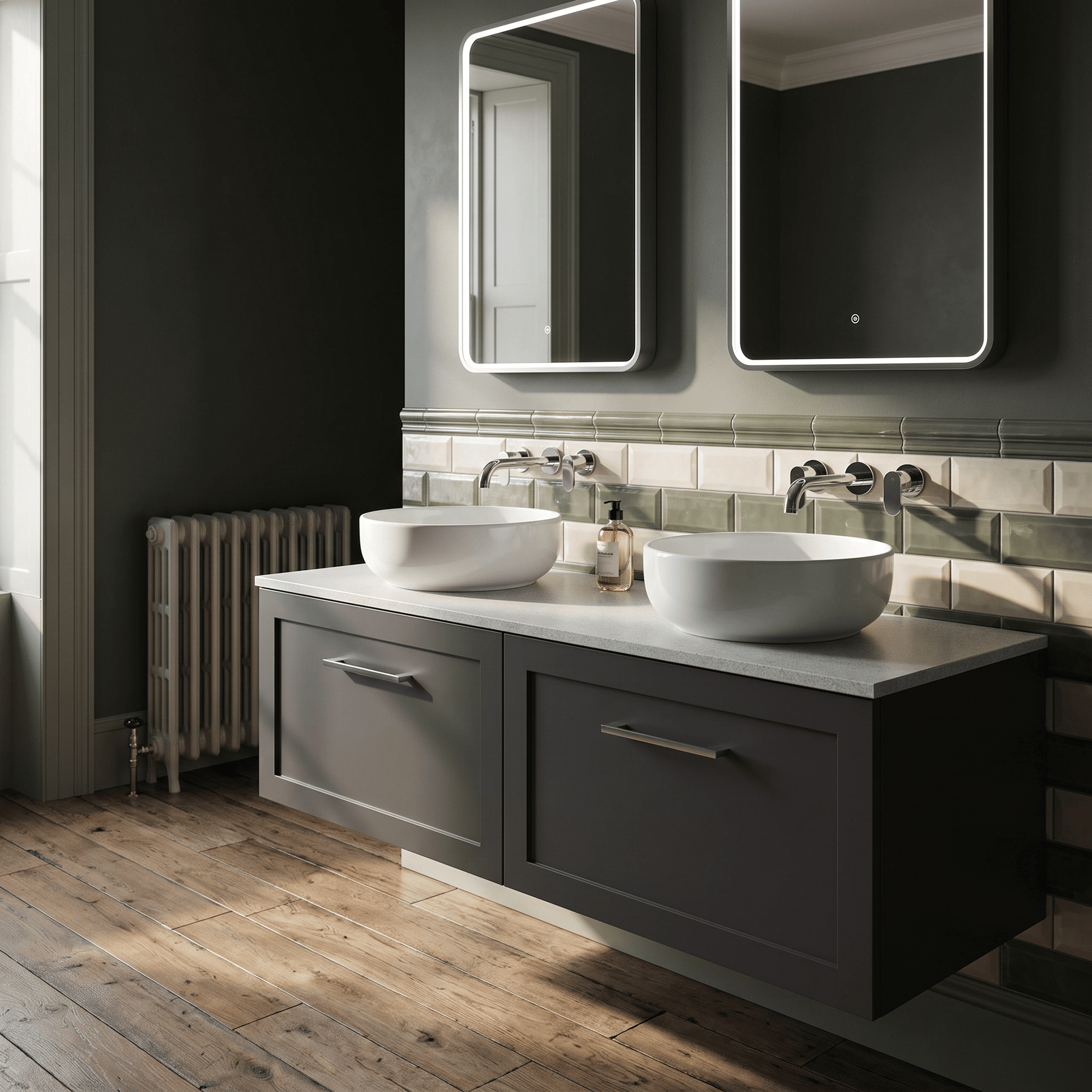 [BFSH1422WMT2] Stonnall Traditional Wall Hung 2 Drawer 1200mm Vanity Unit with White Marble Top - Choice of Colour - Lifestyle 1