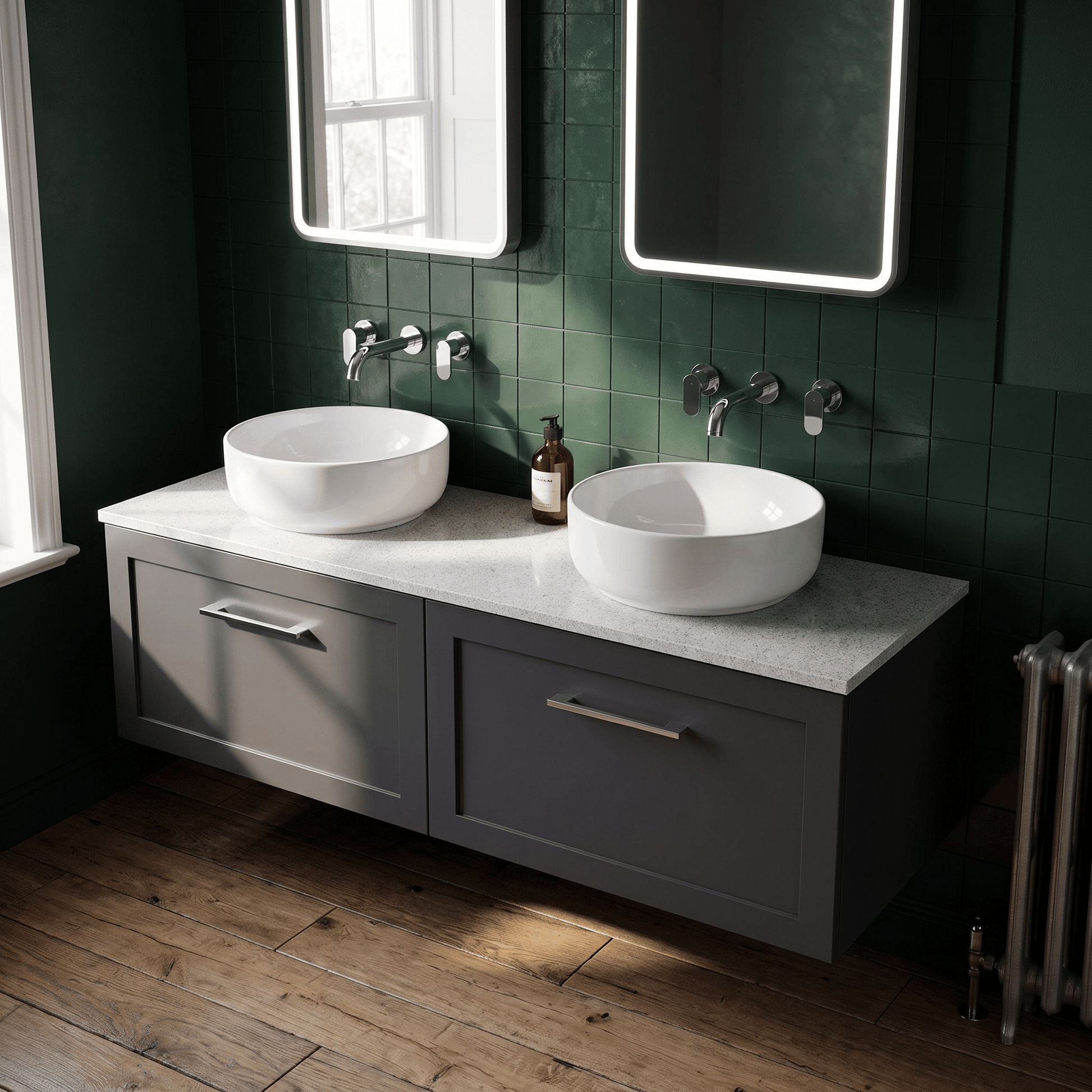 [BFSH1422WMT2] Stonnall Traditional Wall Hung 2 Drawer 1200mm Vanity Unit with White Marble Top - Choice of Colour - Lifestyle 2
