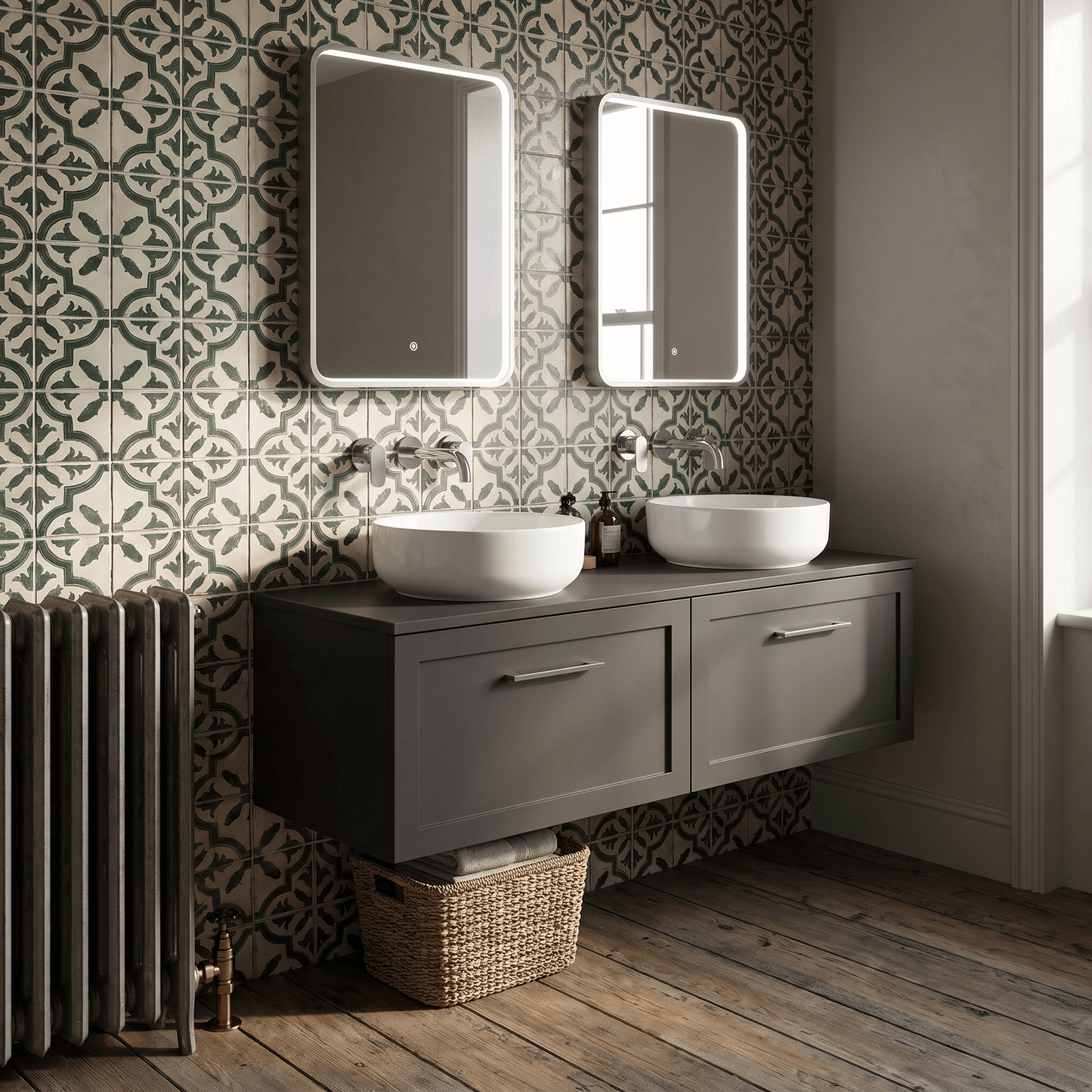 [BFSH1422WS2] Stonnall Traditional Wall Hung 2 Drawer 1200mm Vanity Unit with White Marble Top and Basin - Choice of Colour - Lifestyle 1