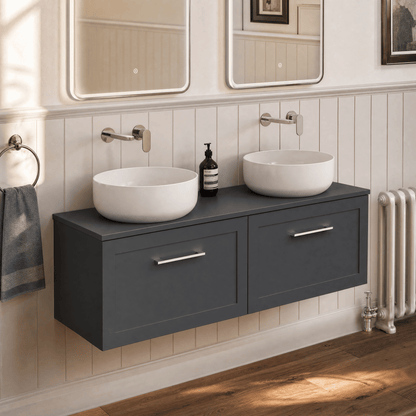 [BFSH1422WS2] Stonnall Traditional Wall Hung 2 Drawer 1200mm Vanity Unit with White Marble Top and Basin - Choice of Colour - Lifestyle 2