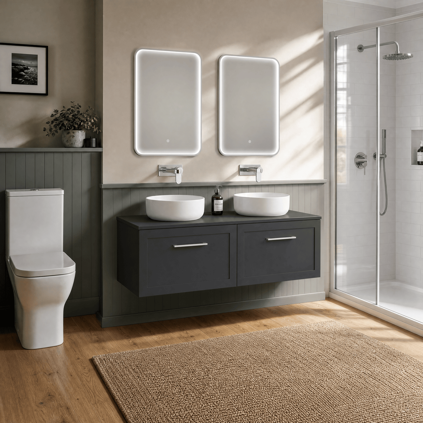 [BFSH1422WS2] Stonnall Traditional Wall Hung 2 Drawer 1200mm Vanity Unit with White Marble Top and Basin - Choice of Colour - Lifestyle 3