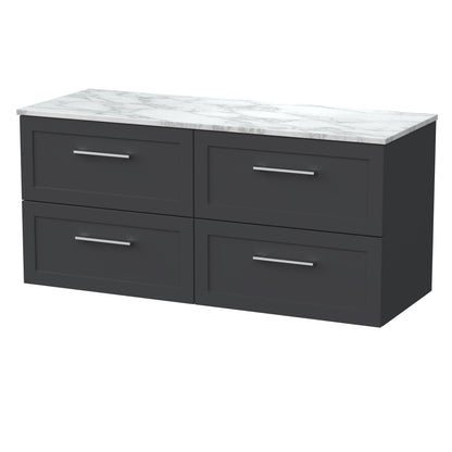 [BFSH1424CMT2] Stonnall Traditional Wall Hung 4 Drawer 1200mm Vanity Unit with Carrera Marble Top - Choice of Colour - Cutout