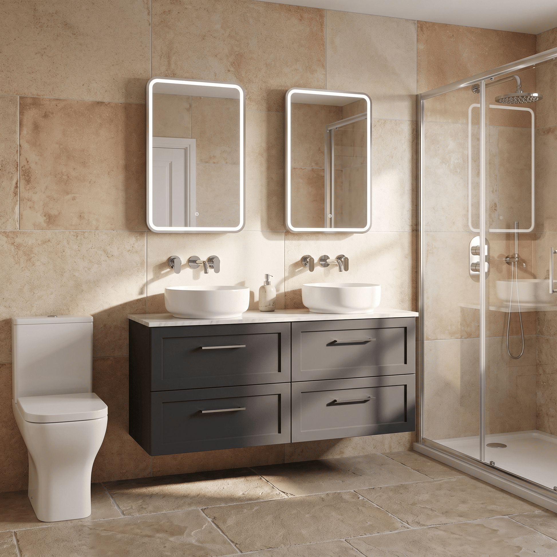 [BFSH1424GMT2] Stonnall Traditional Wall Hung 4 Drawer 1200mm Vanity Unit with Grey Marble Top - Choice of Colour - Lifestyle 1