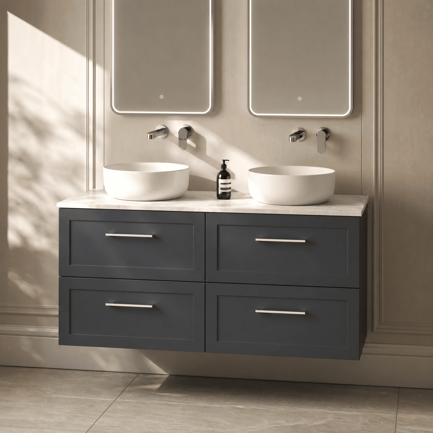 [BFSH1424GMT2] Stonnall Traditional Wall Hung 4 Drawer 1200mm Vanity Unit with Grey Marble Top - Choice of Colour - Lifestyle 2