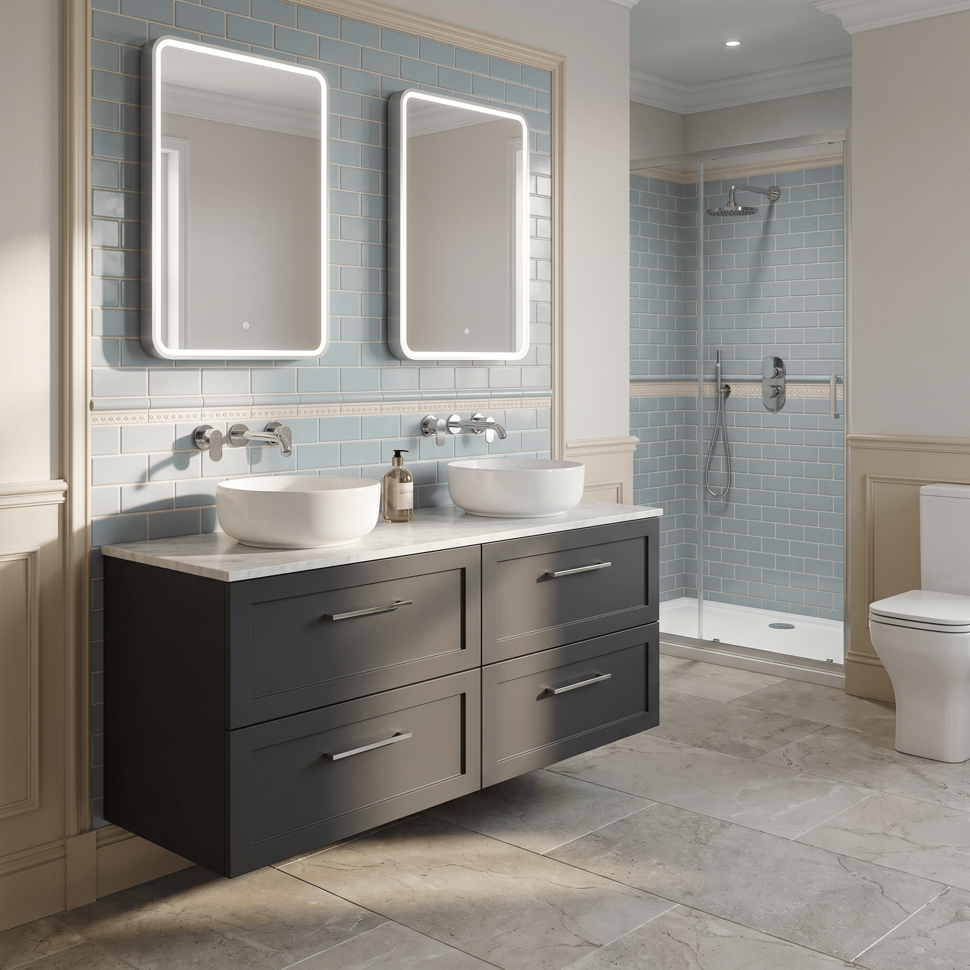 [BFSH1424GMT2] Stonnall Traditional Wall Hung 4 Drawer 1200mm Vanity Unit with Grey Marble Top - Choice of Colour - Lifestyle 3