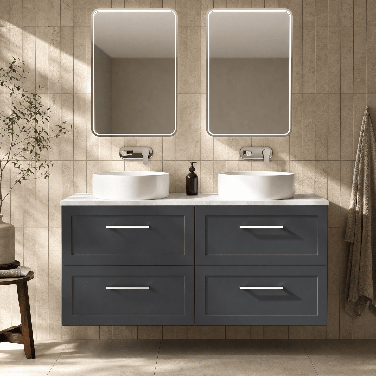 [BFSH1424LBG2] Stonnall Traditional Wall Hung 4 Drawer 1200mm Vanity Unit with Bellato Grey Laminate Worktop - Choice of Colour - Lifestyle 1