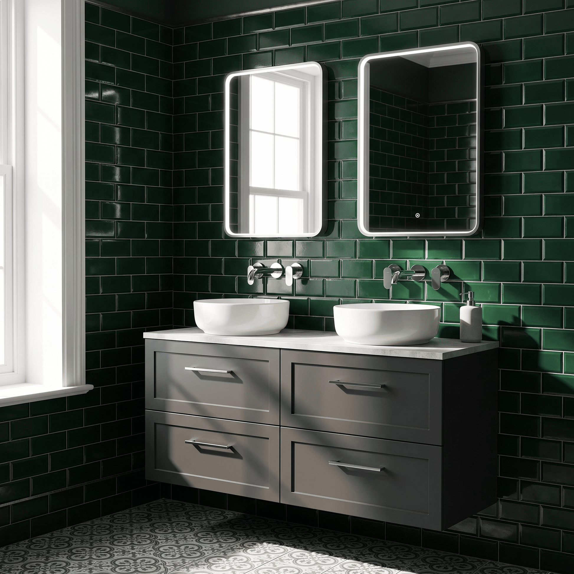 [BFSH1424LBG2] Stonnall Traditional Wall Hung 4 Drawer 1200mm Vanity Unit with Bellato Grey Laminate Worktop - Choice of Colour - Lifestyle 2