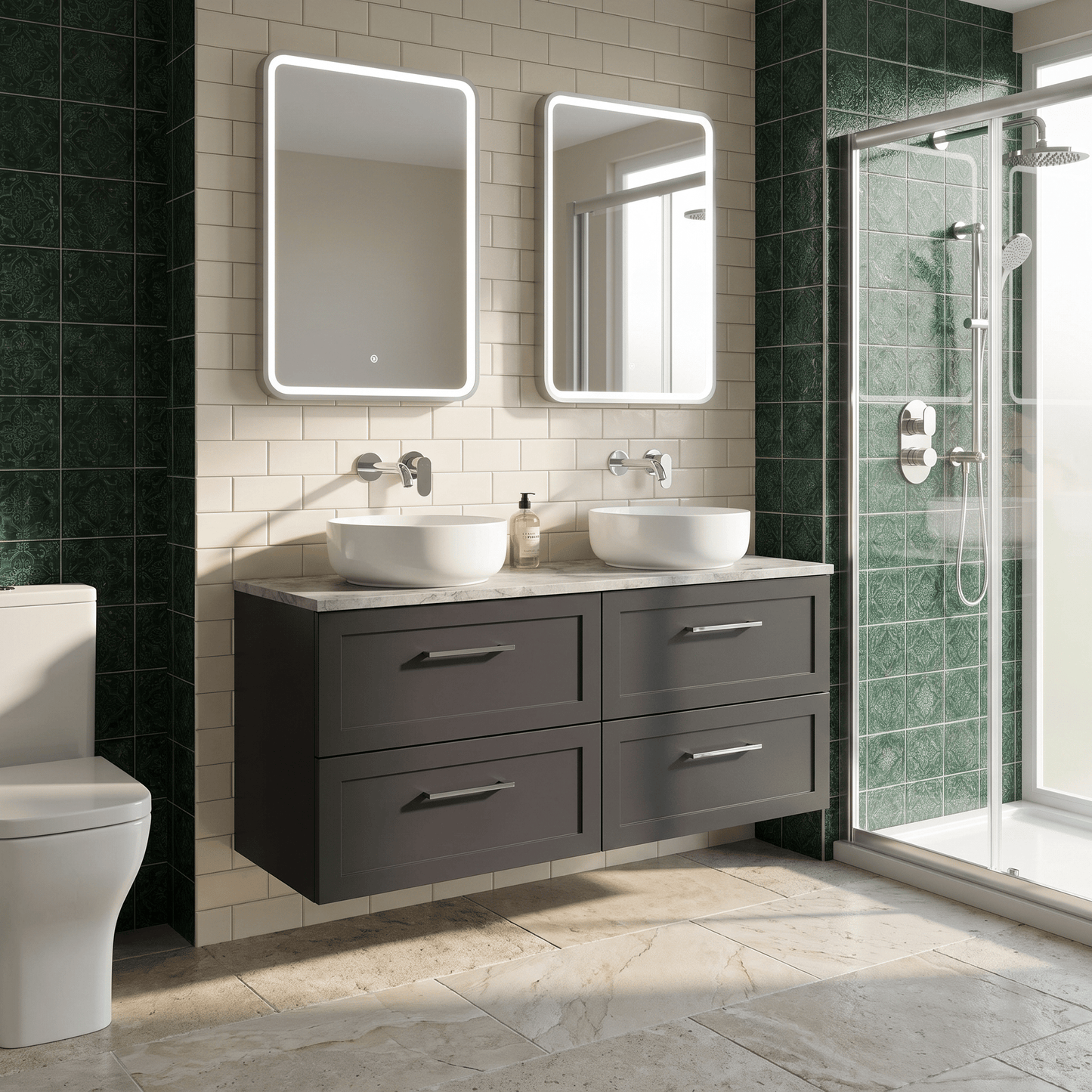 [BFSH1424LBG2] Stonnall Traditional Wall Hung 4 Drawer 1200mm Vanity Unit with Bellato Grey Laminate Worktop - Choice of Colour - Lifestyle 3