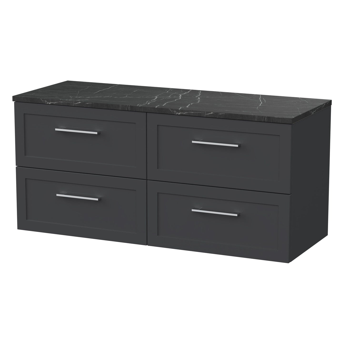 [BFSH1424LBP2] Stonnall Traditional Wall Hung 4 Drawer 1200mm Vanity Unit with Black Pietra Marble Laminate Worktop - Choice of Colour - Cutout