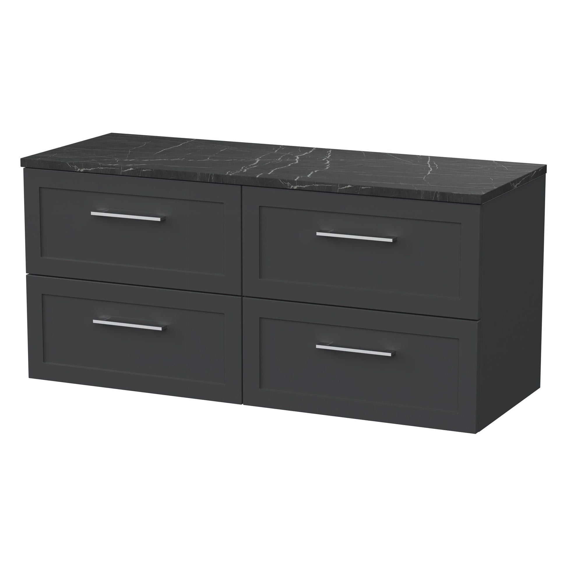 [BFSH1424LBP2] Stonnall Traditional Wall Hung 4 Drawer 1200mm Vanity Unit with Black Pietra Marble Laminate Worktop - Choice of Colour - Cutout