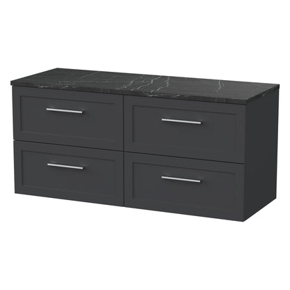 [BFSH1424LBP2] Stonnall Traditional Wall Hung 4 Drawer 1200mm Vanity Unit with Black Pietra Marble Laminate Worktop - Choice of Colour - Cutout
