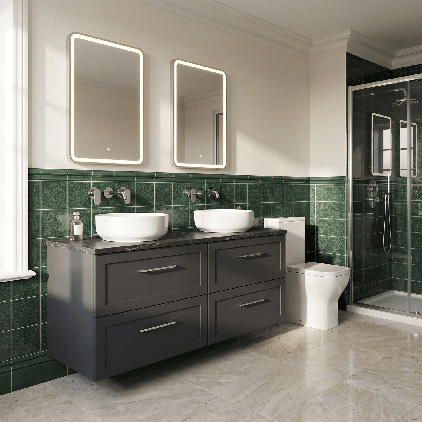 [BFSH1424LBP2] Stonnall Traditional Wall Hung 4 Drawer 1200mm Vanity Unit with Black Pietra Marble Laminate Worktop - Choice of Colour - Lifestyle 3