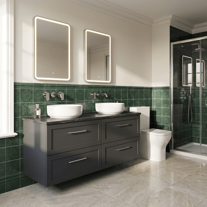 [BFSH1424LBP2] Stonnall Traditional Wall Hung 4 Drawer 1200mm Vanity Unit with Black Pietra Marble Laminate Worktop - Choice of Colour - Lifestyle 3