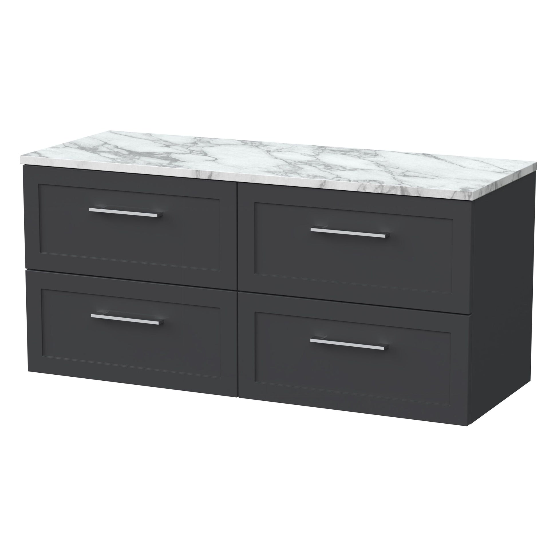 [BFSH1424LCM2] Stonnall Traditional Wall Hung 4 Drawer 1200mm Vanity Unit with Carrera Marble Laminate Worktop - Choice of Colour - Cutout
