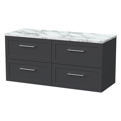 [BFSH1424LCM2] Stonnall Traditional Wall Hung 4 Drawer 1200mm Vanity Unit with Carrera Marble Laminate Worktop - Choice of Colour - Cutout