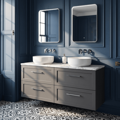 [BFSH1424LCM2] Stonnall Traditional Wall Hung 4 Drawer 1200mm Vanity Unit with Carrera Marble Laminate Worktop - Choice of Colour - Lifestyle 1