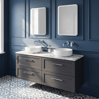 [BFSH1424LCM2] Stonnall Traditional Wall Hung 4 Drawer 1200mm Vanity Unit with Carrera Marble Laminate Worktop - Choice of Colour - Lifestyle 2