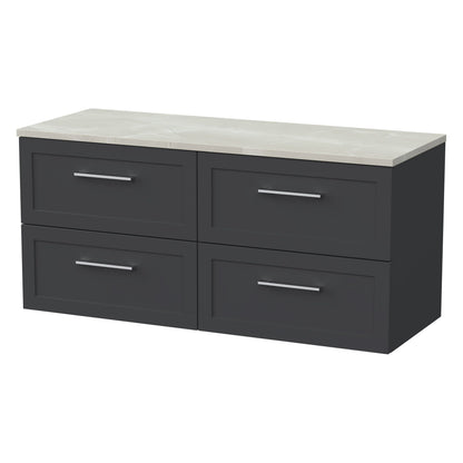 [BFSH1424LMP2] Stonnall Traditional Wall Hung 4 Drawer 1200mm Vanity Unit with Marble Plaster Laminate Worktop - Choice of Colour - Cutout