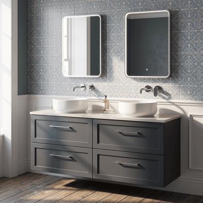 [BFSH1424LMP2] Stonnall Traditional Wall Hung 4 Drawer 1200mm Vanity Unit with Marble Plaster Laminate Worktop - Choice of Colour - Lifestyle 1