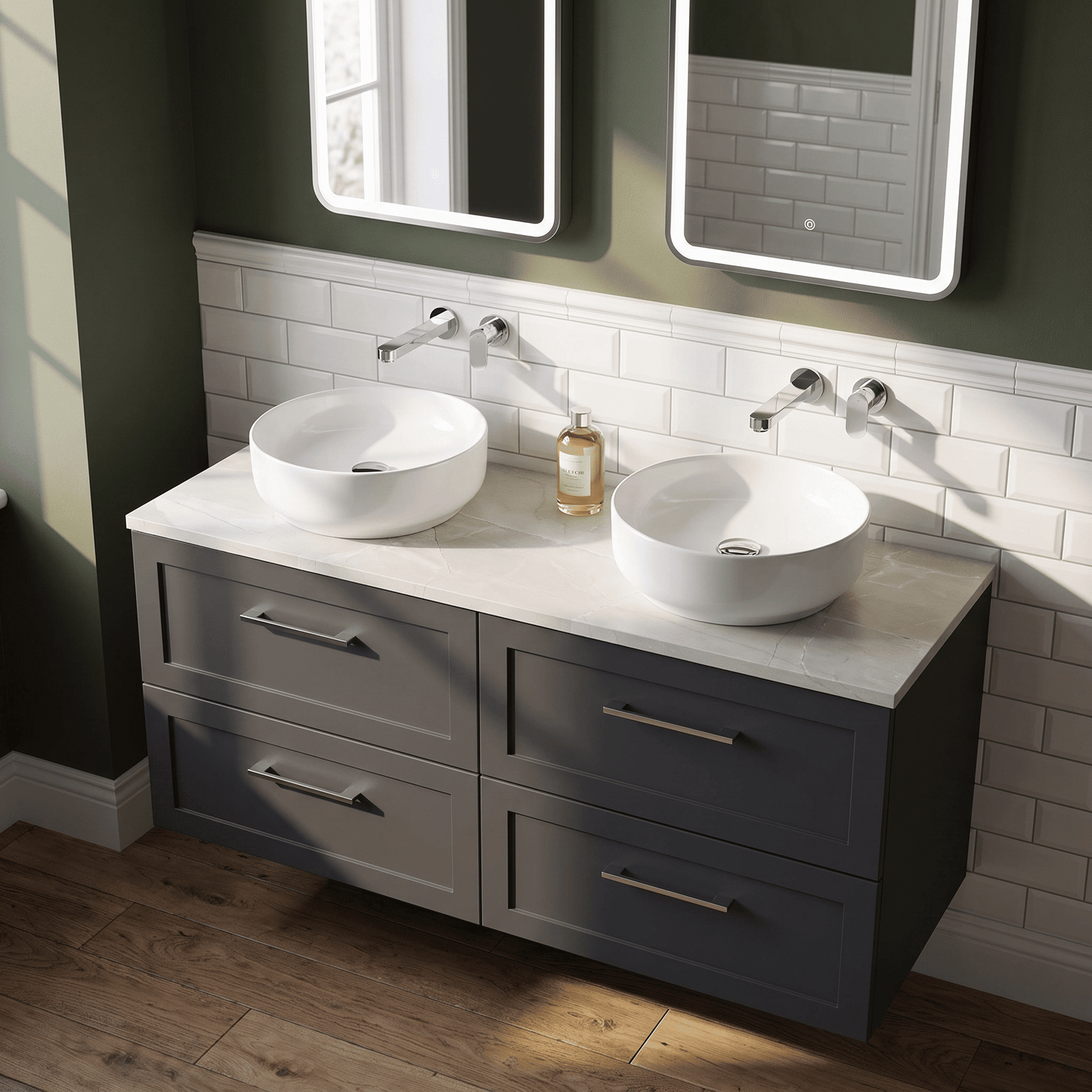 [BFSH1424LMP2] Stonnall Traditional Wall Hung 4 Drawer 1200mm Vanity Unit with Marble Plaster Laminate Worktop - Choice of Colour - Lifestyle 2