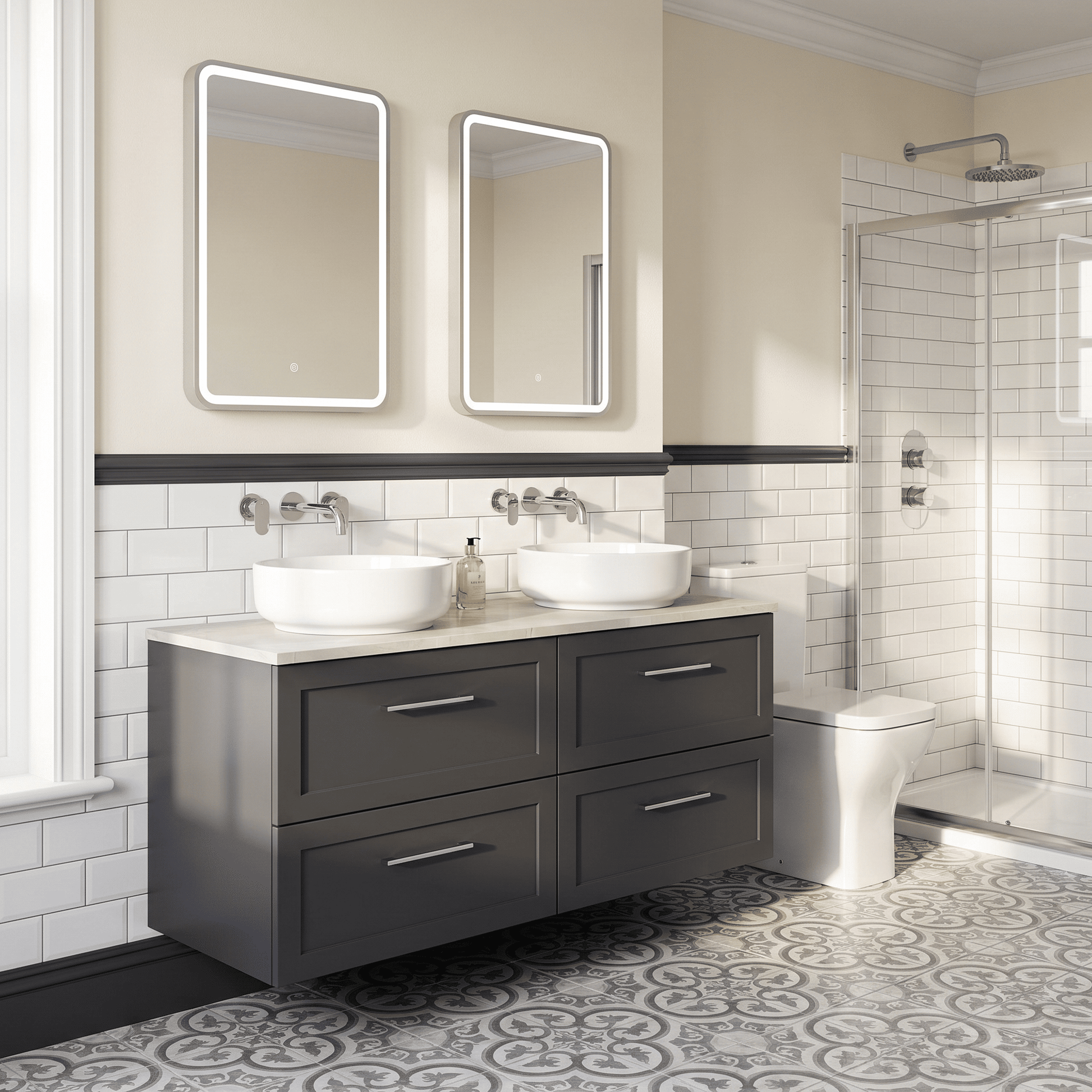[BFSH1424LMP2] Stonnall Traditional Wall Hung 4 Drawer 1200mm Vanity Unit with Marble Plaster Laminate Worktop - Choice of Colour - Lifestyle 3