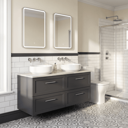 [BFSH1424LMP2] Stonnall Traditional Wall Hung 4 Drawer 1200mm Vanity Unit with Marble Plaster Laminate Worktop - Choice of Colour - Lifestyle 3