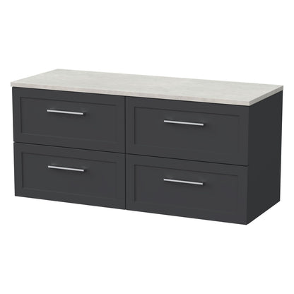 [BFSH1424LSWG2] Stonnall Traditional Wall Hung 4 Drawer 1200mm Vanity Unit with White Sparkle Laminate Worktop - Choice of Colour - Cutout
