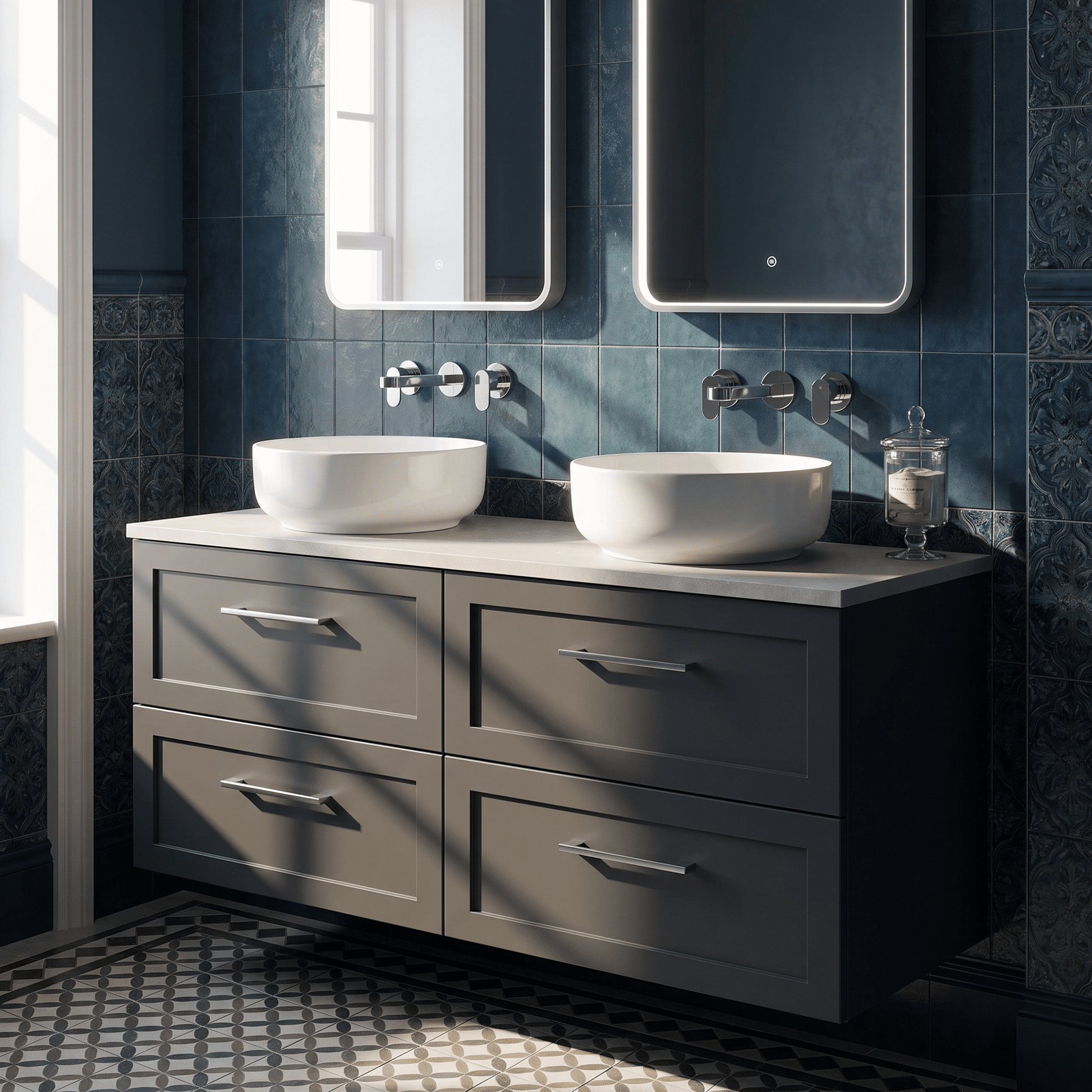 [BFSH1424LSWG2] Stonnall Traditional Wall Hung 4 Drawer 1200mm Vanity Unit with White Sparkle Laminate Worktop - Choice of Colour - Lifestyle 2