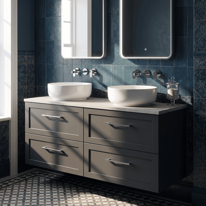 [BFSH1424LSWG2] Stonnall Traditional Wall Hung 4 Drawer 1200mm Vanity Unit with White Sparkle Laminate Worktop - Choice of Colour - Lifestyle 2