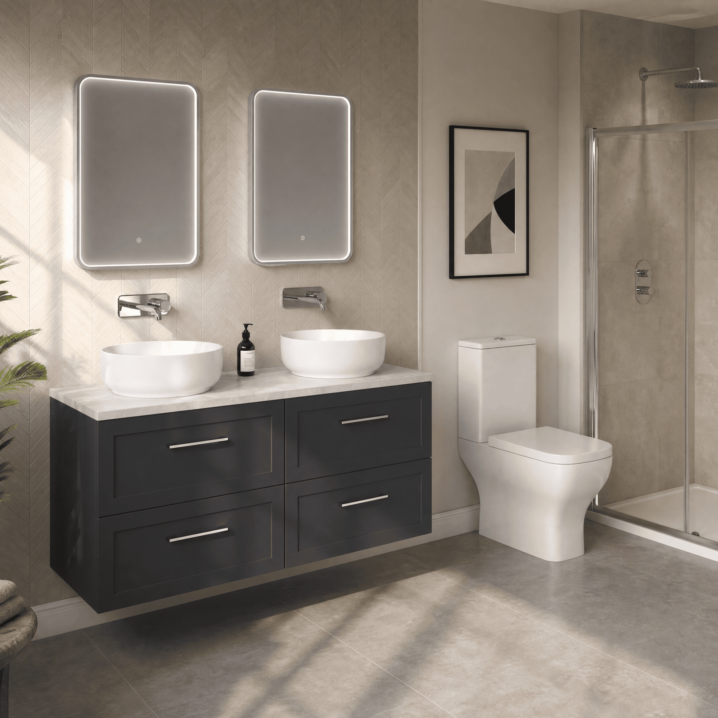 [BFSH1424LSWG2] Stonnall Traditional Wall Hung 4 Drawer 1200mm Vanity Unit with White Sparkle Laminate Worktop - Choice of Colour - Lifestyle 3