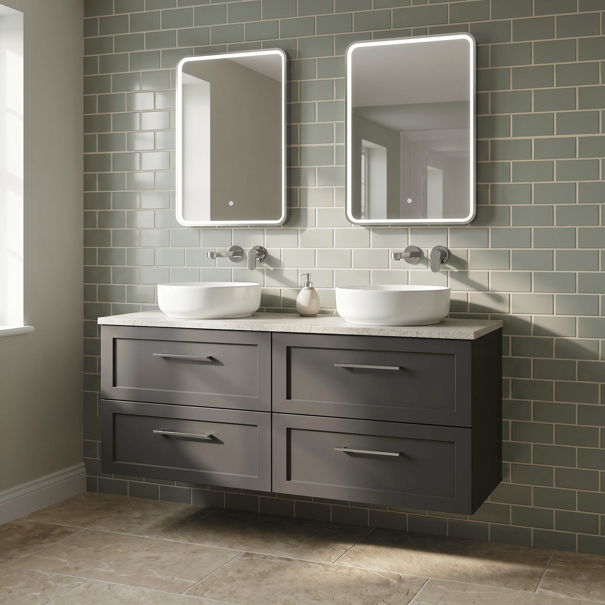 [BFSH1424LWN2] Stonnall Traditional Wall Hung 4 Drawer 1200mm Vanity Unit with White Nebula Laminate Worktop - Choice of Colour - Lifestyle 1