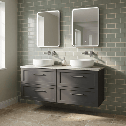 [BFSH1424LWN2] Stonnall Traditional Wall Hung 4 Drawer 1200mm Vanity Unit with White Nebula Laminate Worktop - Choice of Colour - Lifestyle 1