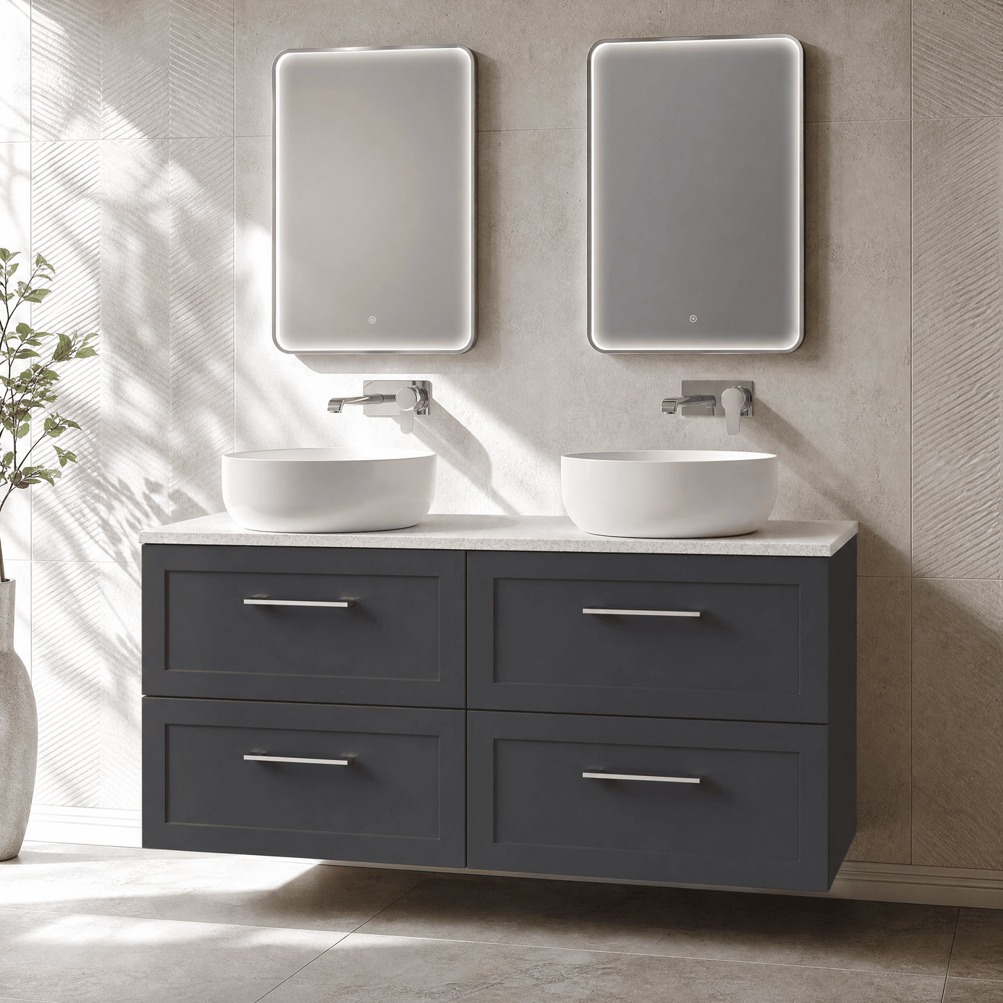 [BFSH1424LWN2] Stonnall Traditional Wall Hung 4 Drawer 1200mm Vanity Unit with White Nebula Laminate Worktop - Choice of Colour - Lifestyle 2