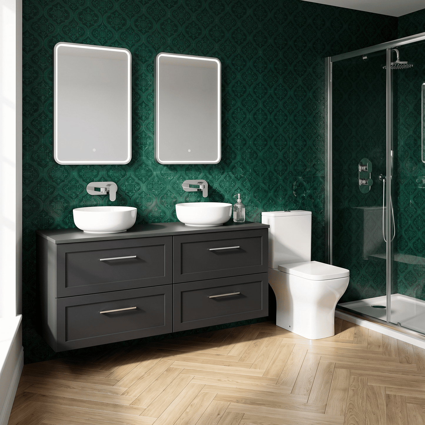 [BFSH1424W2] Stonnall Traditional Wall Hung 4 Drawer 1200mm Vanity Unit with Laminate Worktop - Choice of Colour - Lifestyle 1