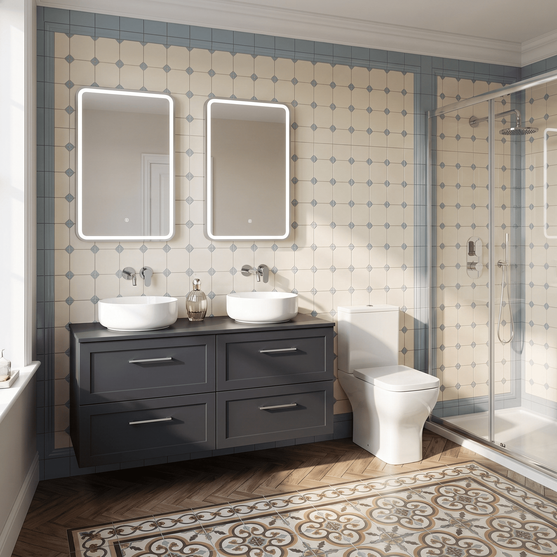 [BFSH1424W2] Stonnall Traditional Wall Hung 4 Drawer 1200mm Vanity Unit with Laminate Worktop - Choice of Colour - Lifestyle 3