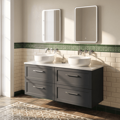[BFSH1424WMT2] Stonnall Traditional Wall Hung 4 Drawer 1200mm Vanity Unit with White Marble Top - Choice of Colour - Lifestyle 1