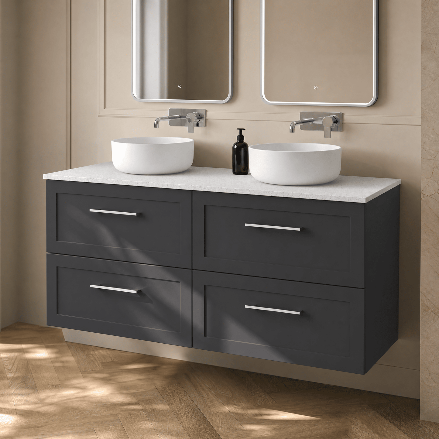 [BFSH1424WMT2] Stonnall Traditional Wall Hung 4 Drawer 1200mm Vanity Unit with White Marble Top - Choice of Colour - Lifestyle 2