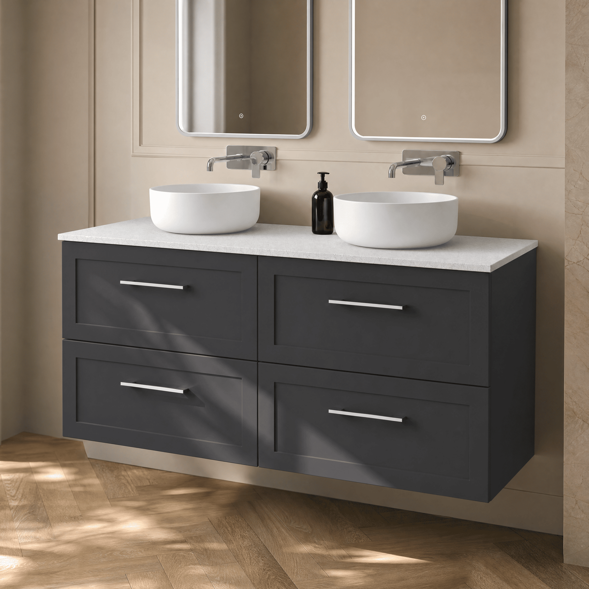 [BFSH1424WMT2] Stonnall Traditional Wall Hung 4 Drawer 1200mm Vanity Unit with White Marble Top - Choice of Colour - Lifestyle 2