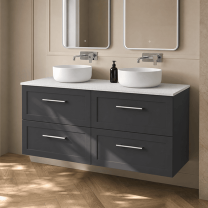 [BFSH1424WMT2] Stonnall Traditional Wall Hung 4 Drawer 1200mm Vanity Unit with White Marble Top - Choice of Colour - Lifestyle 2