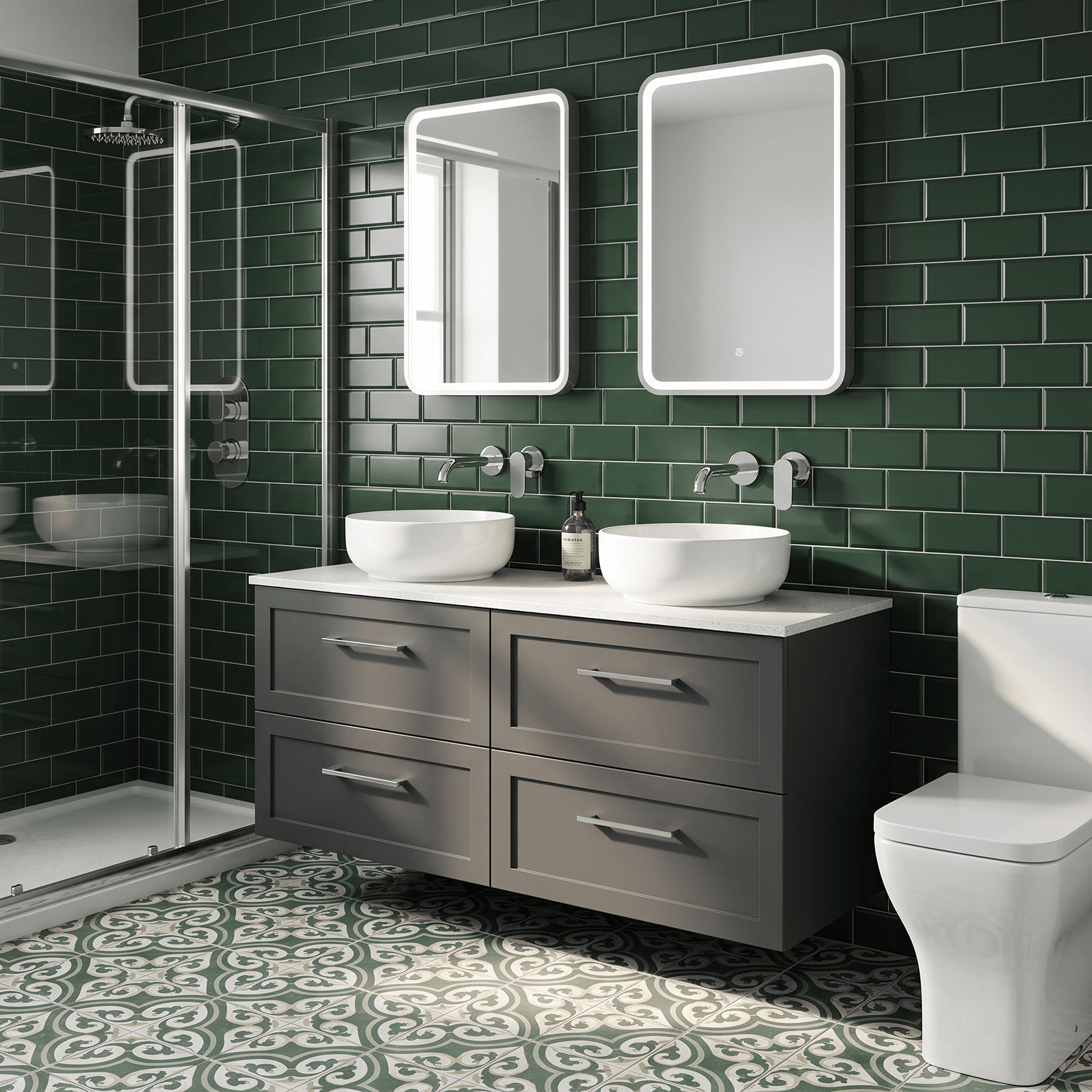 [BFSH1424WMT2] Stonnall Traditional Wall Hung 4 Drawer 1200mm Vanity Unit with White Marble Top - Choice of Colour - Lifestyle 3