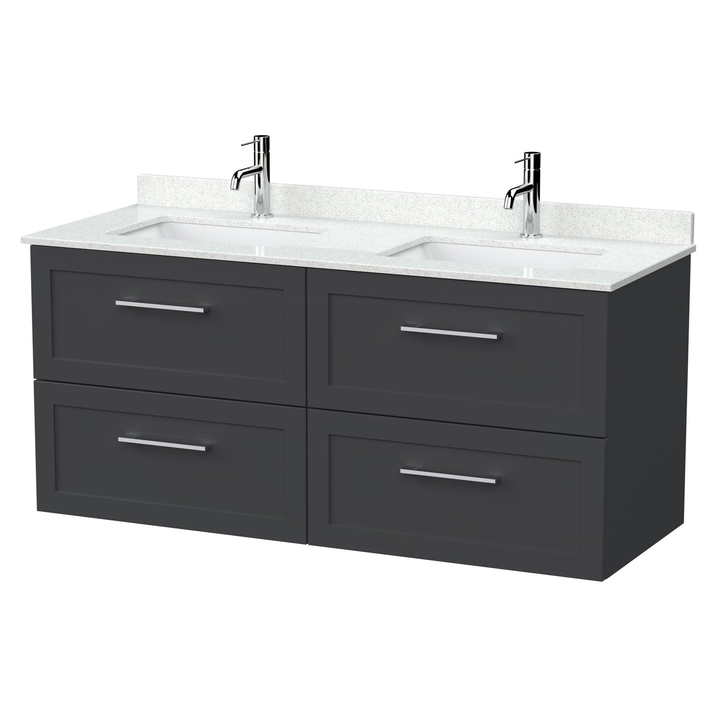 [BFSH1424WS2] Stonnall Traditional Wall Hung 4 Drawer 1200mm Vanity Unit with White Marble Top and Basin - Choice of Colour - Cutout