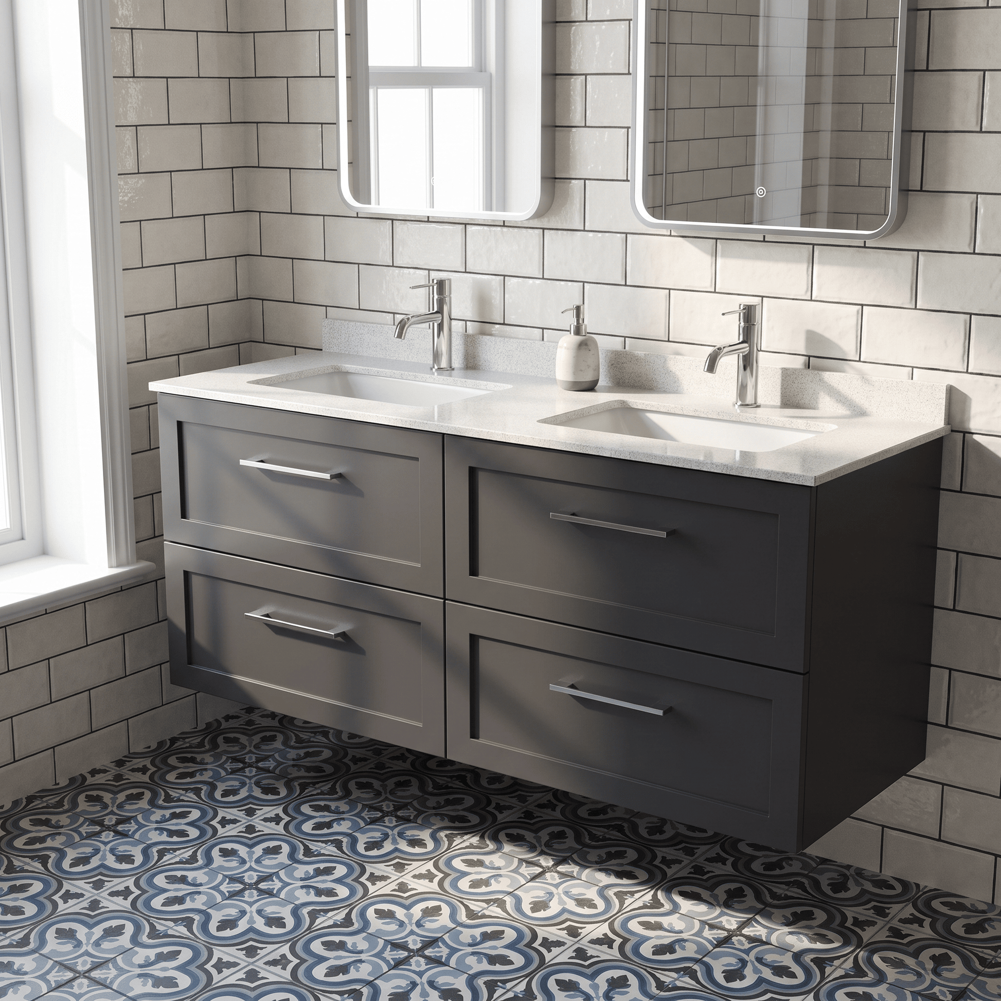 [BFSH1424WS2] Stonnall Traditional Wall Hung 4 Drawer 1200mm Vanity Unit with White Marble Top and Basin - Choice of Colour - Lifestyle 1