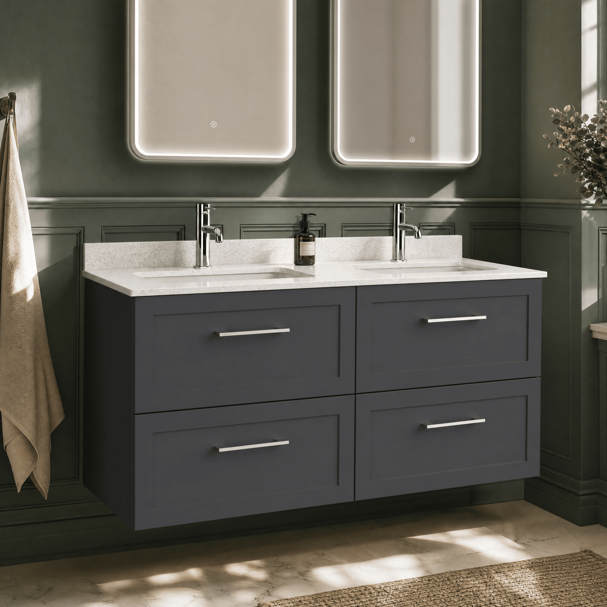 [BFSH1424WS2] Stonnall Traditional Wall Hung 4 Drawer 1200mm Vanity Unit with White Marble Top and Basin - Choice of Colour - Lifestyle 2