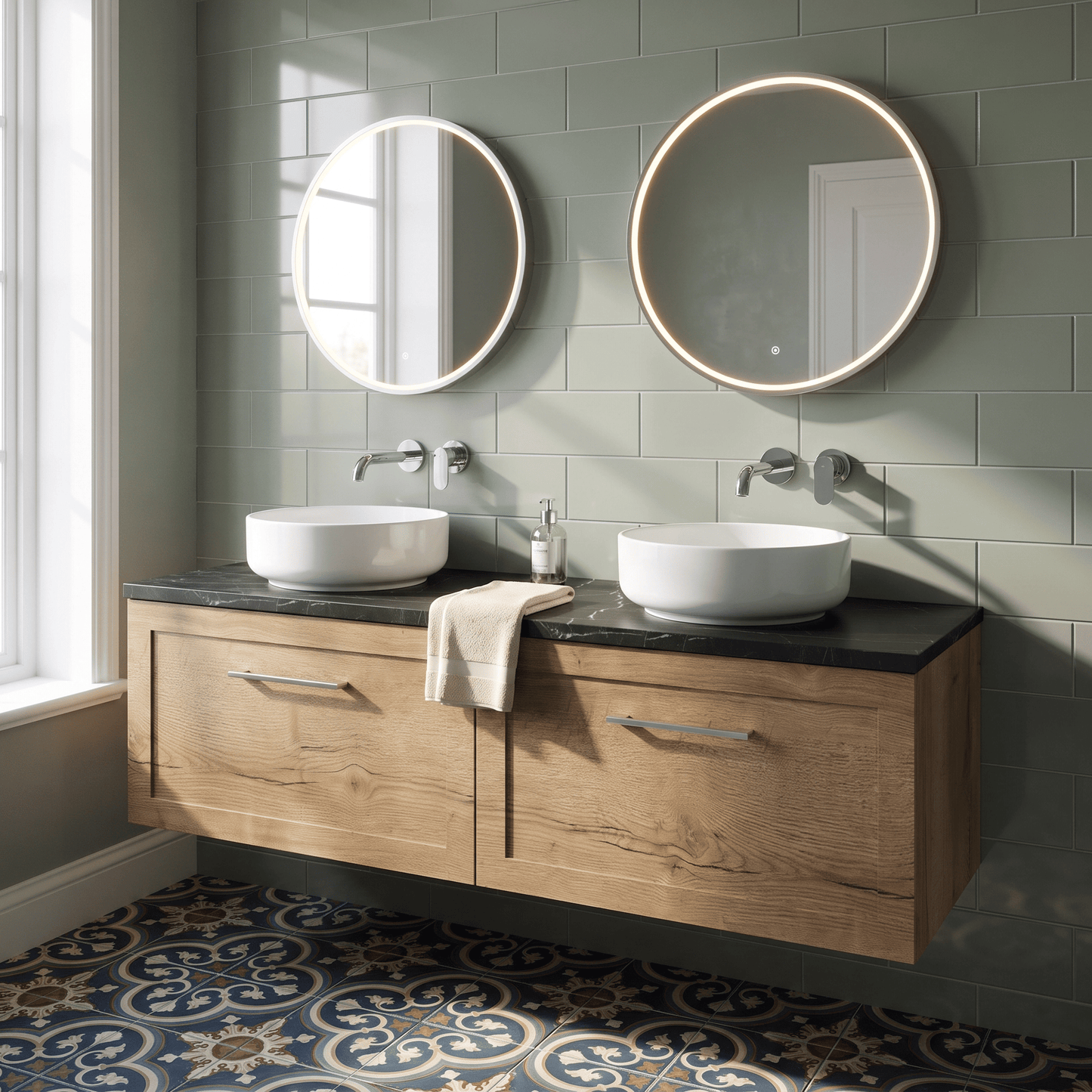 [BFSH1822LBP2] Stonnall Traditional Wall Hung 2 Drawer 1200mm Vanity Unit with Black Pietra Marble Laminate Worktop - Choice of Colour - Lifestyle 1