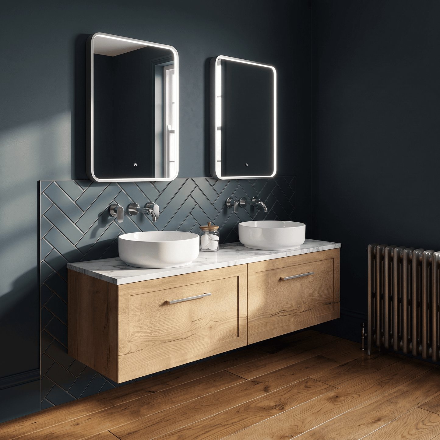 [BFSH1822LCM2] Stonnall Traditional Wall Hung 2 Drawer 1200mm Vanity Unit with Carrera Marble Laminate Worktop - Choice of Colour - Lifestyle 1