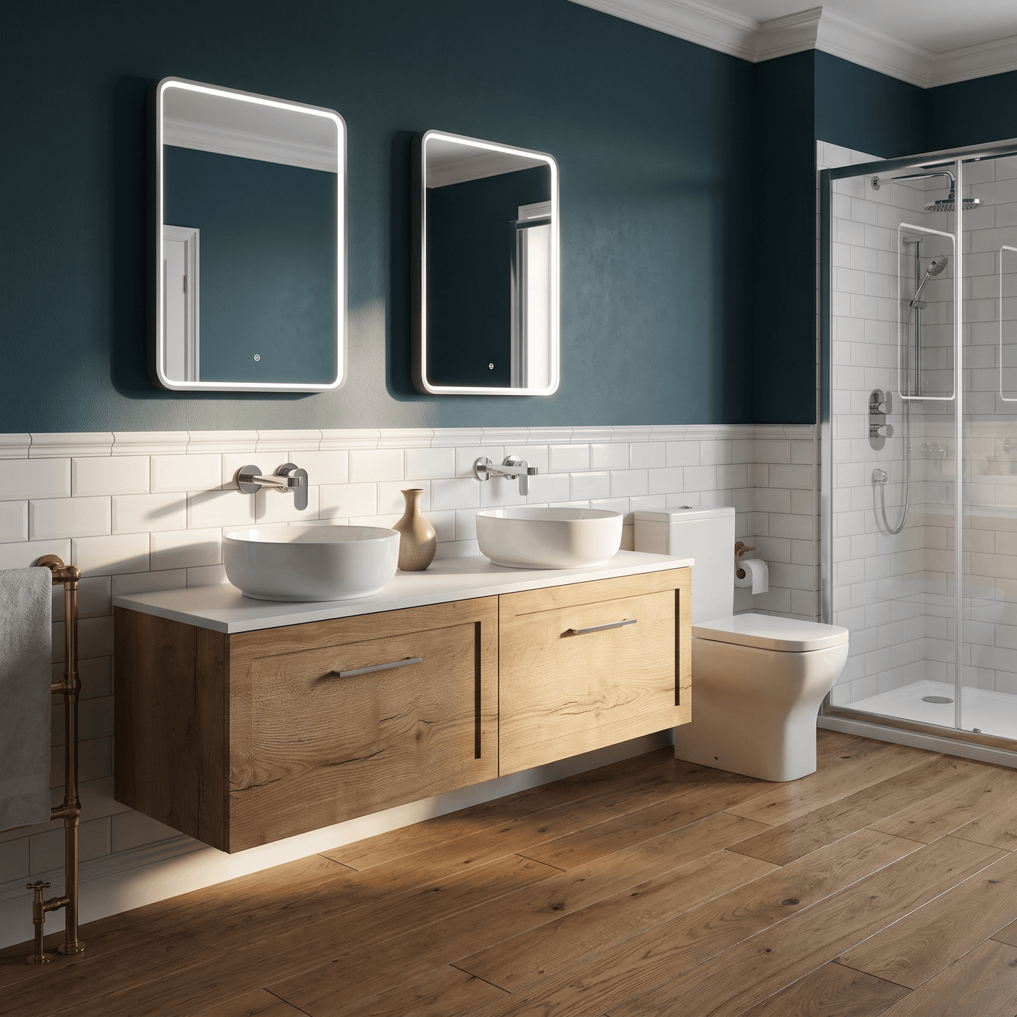 [BFSH1822WMT2] Stonnall Traditional Wall Hung 2 Drawer 1200mm Vanity Unit with White Marble Top - Choice of Colour - Lifestyle 1
