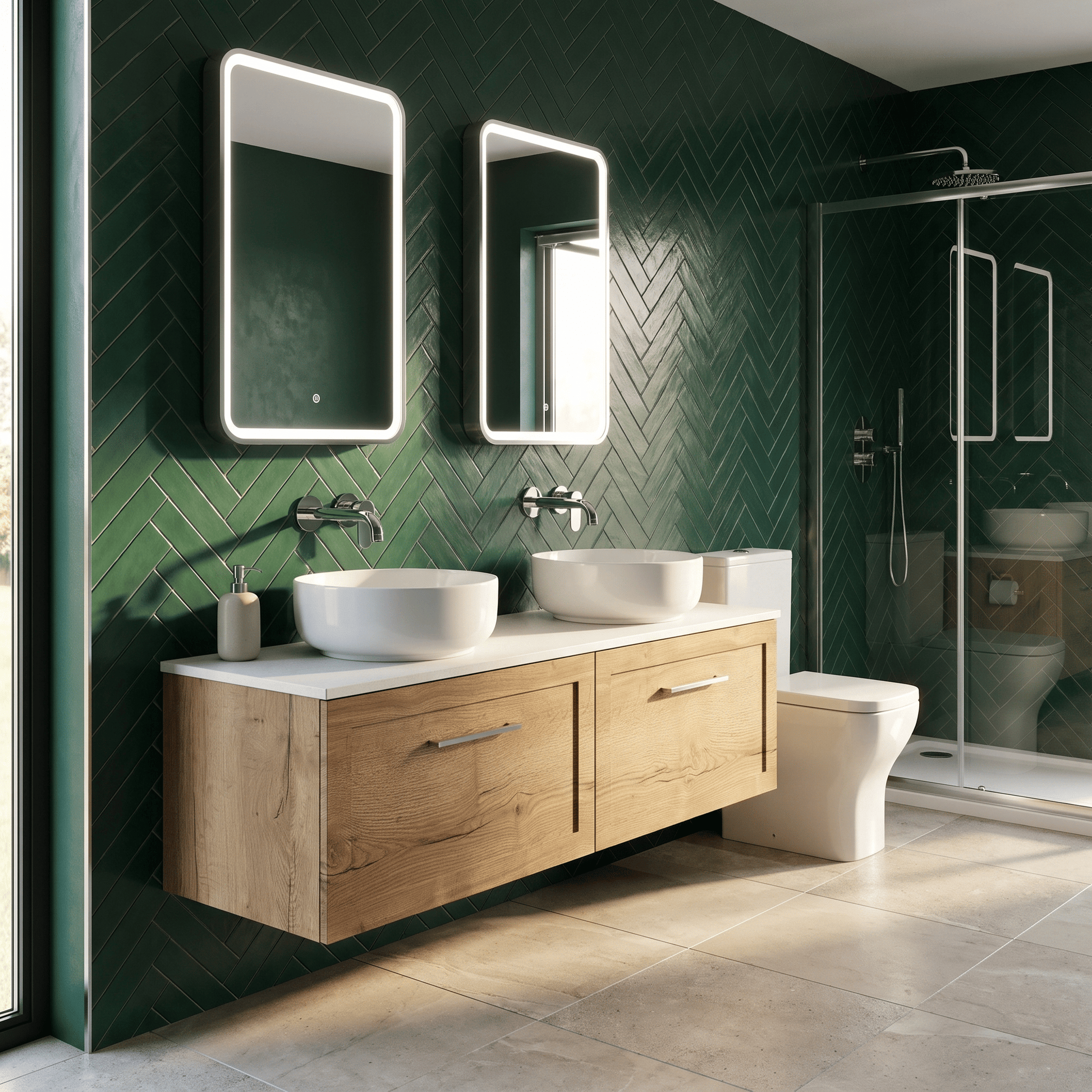 [BFSH1822WMT2] Stonnall Traditional Wall Hung 2 Drawer 1200mm Vanity Unit with White Marble Top - Choice of Colour - Lifestyle 3