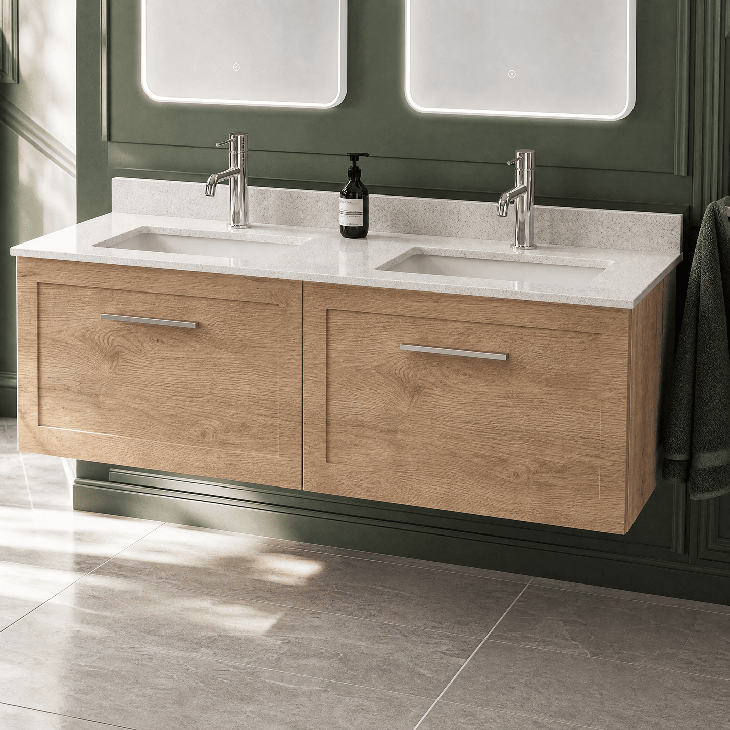 [BFSH1822WS2] Stonnall Traditional Wall Hung 2 Drawer 1200mm Vanity Unit with White Marble Top and Basin - Choice of Colour - Lifestyle 1
