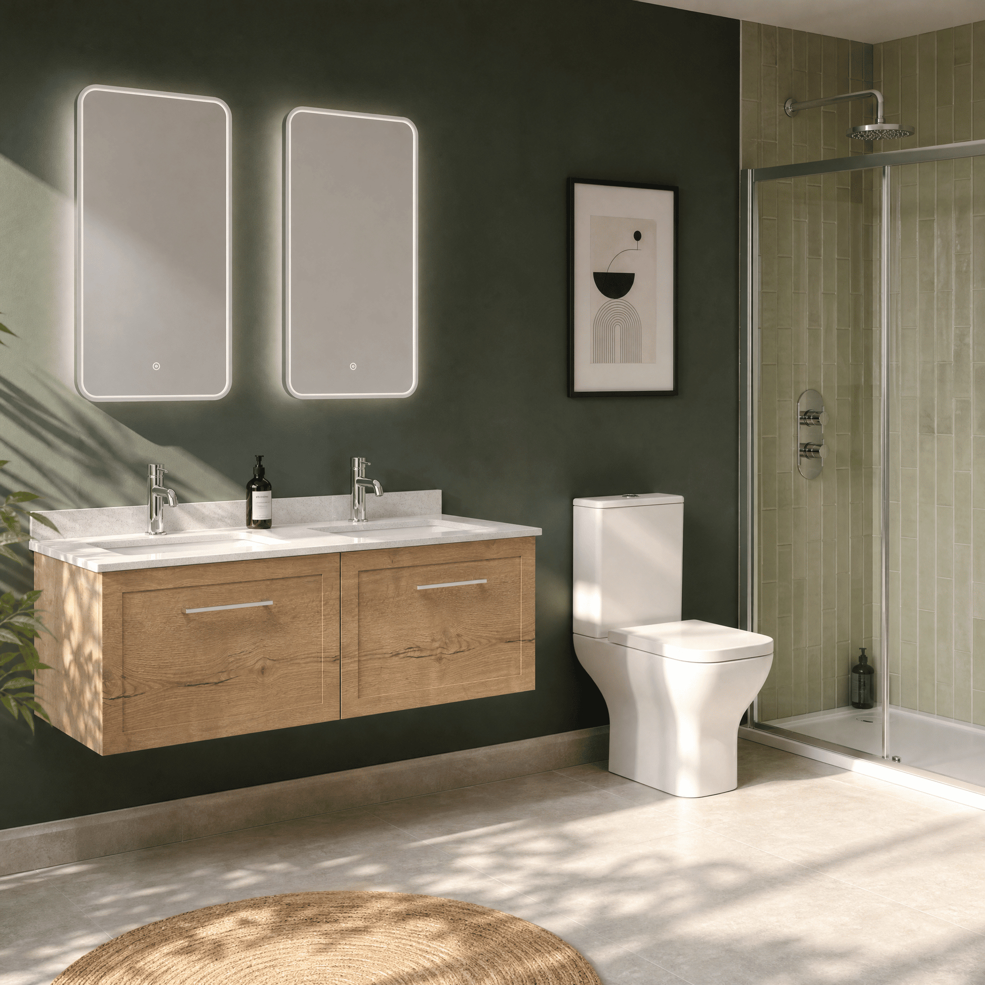 [BFSH1822WS2] Stonnall Traditional Wall Hung 2 Drawer 1200mm Vanity Unit with White Marble Top and Basin - Choice of Colour - Lifestyle 3