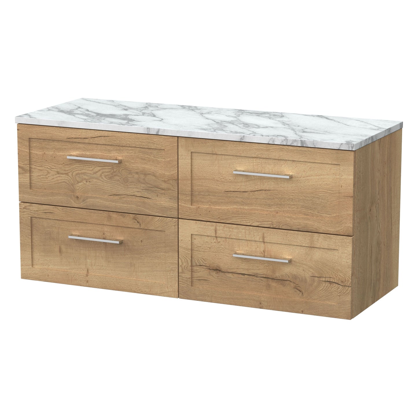 [BFSH1824LCM2] Stonnall Traditional Wall Hung 4 Drawer 1200mm Vanity Unit with Carrera Marble Laminate Worktop - Choice of Colour - Cutout